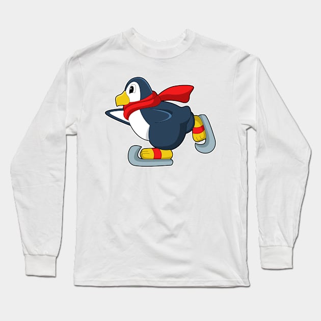 Penguin at Ice skating with Ice skates Long Sleeve T-Shirt by Markus Schnabel